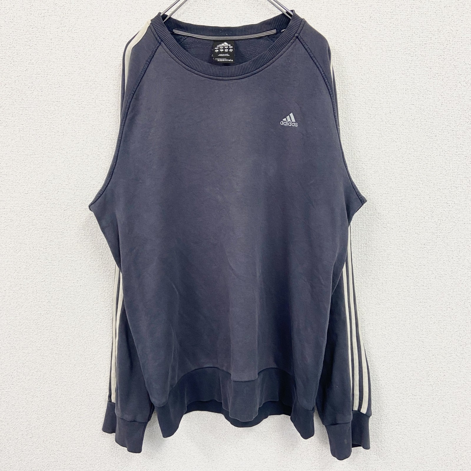 00s～　adidas　アディダス　スウェット/トレーナー　ヴィンテージ　スリーストライプス　紺　ネイビー　Lサイズ