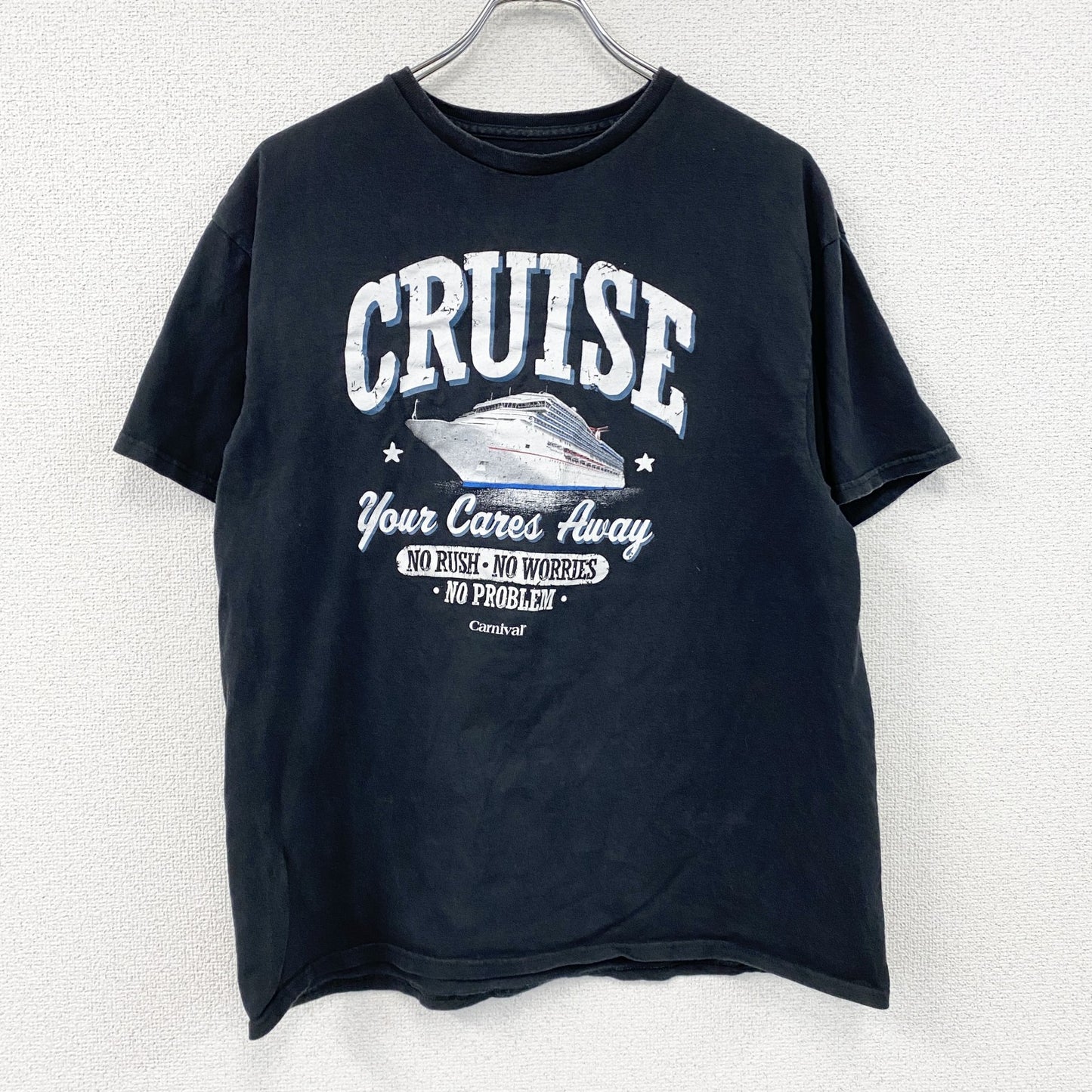 Carnival Cruise　半袖プリントTシャツ　6連プリント　アーチプリント　英字プリント　船　黒　ブラック