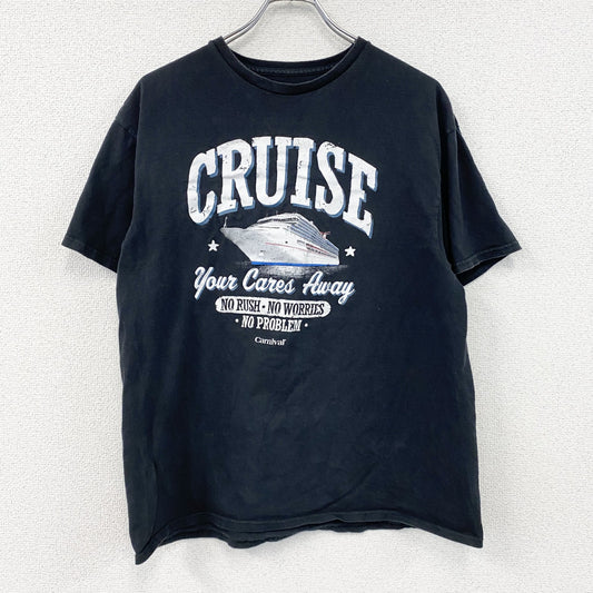 Carnival Cruise　半袖プリントTシャツ　6連プリント　アーチプリント　英字プリント　船　黒　ブラック
