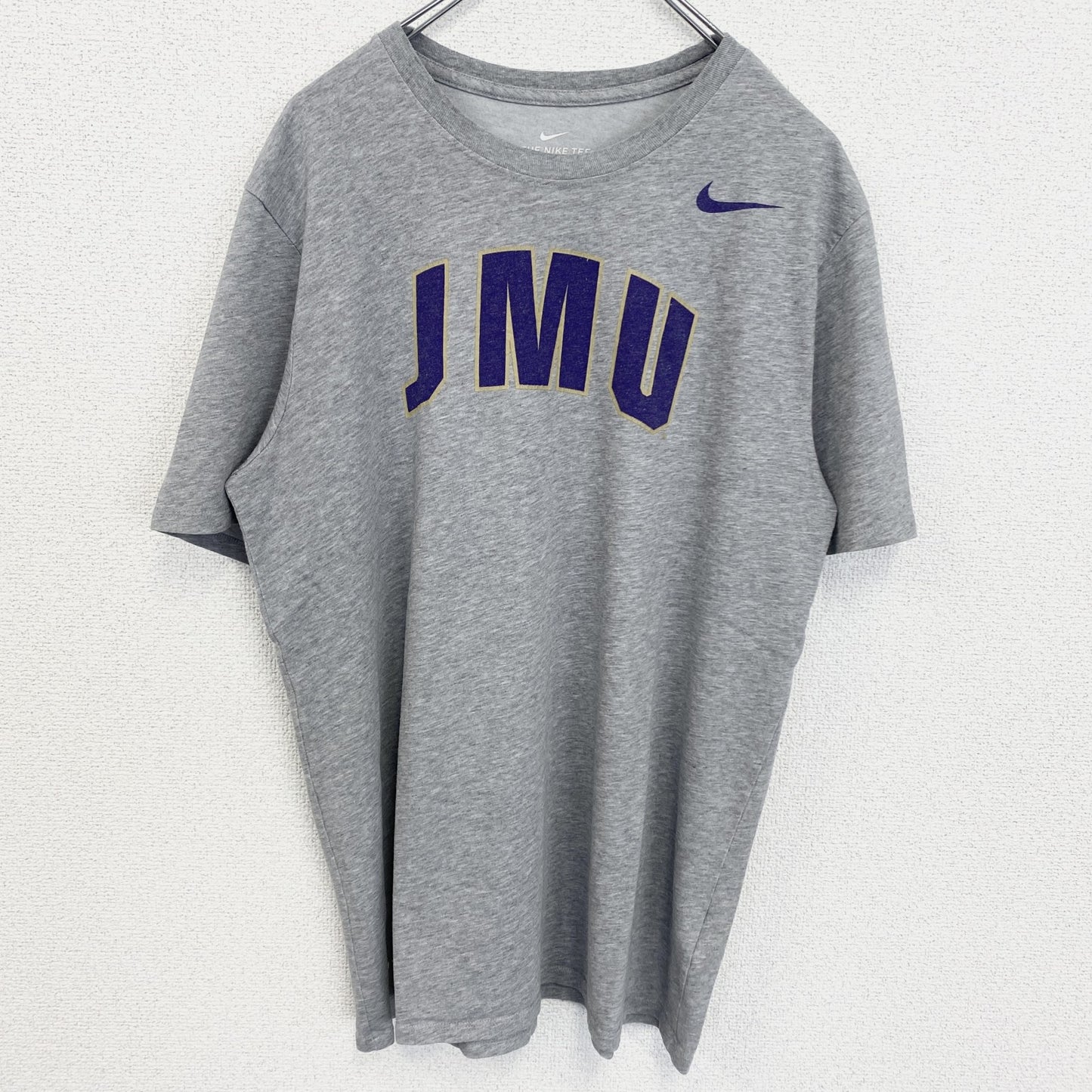 古着 used　NIKE ナイキ　半袖カレッジプリントTシャツ　JMU　ジェームズマディソン大学　レトロ　グレー　Lサイズ