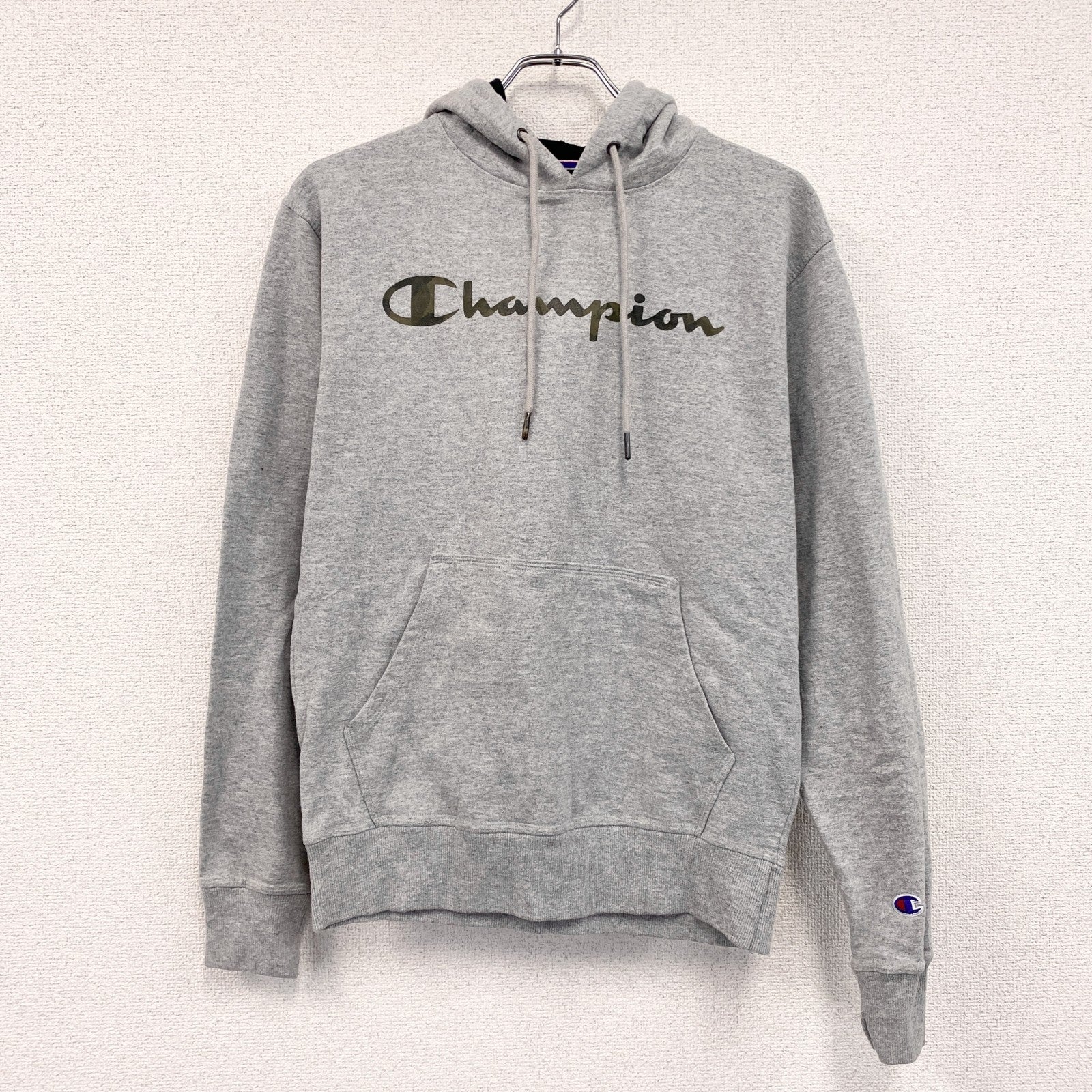 Champion　チャンピオン　スウェットパーカー/フーディー　デカロゴ　現行　灰色　グレー　Sサイズ