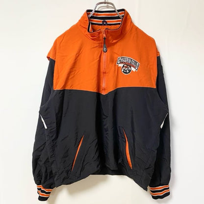 古着 used　Boathouse　長袖ハーフジップナイロンジャケット　バックプリント　虎　バイカラー　オレンジ　黒　Mサイズ