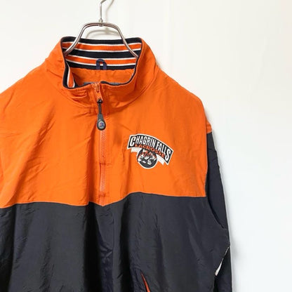 古着 used　Boathouse　長袖ハーフジップナイロンジャケット　バックプリント　虎　バイカラー　オレンジ　黒　Mサイズ