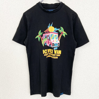 古着 used　PULL&BEAR　プルアンドベア　半袖デザインプリントTシャツ　クルーネック　バス　黒　XSサイズ