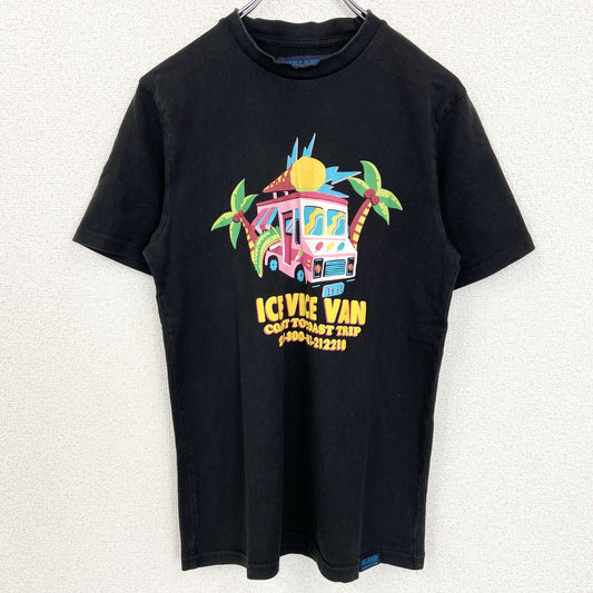 古着 used　PULL&BEAR　プルアンドベア　半袖デザインプリントTシャツ　クルーネック　バス　黒　XSサイズ