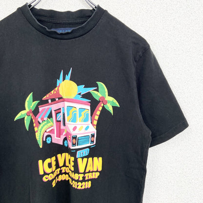 古着 used　PULL&BEAR　プルアンドベア　半袖デザインプリントTシャツ　クルーネック　バス　黒　XSサイズ