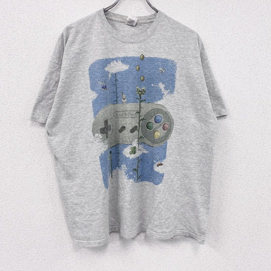 FRUIT OF THE LOOM　スーパーファミコン　半袖プリントTシャツ　パロディT　グレー　2XLサイズ