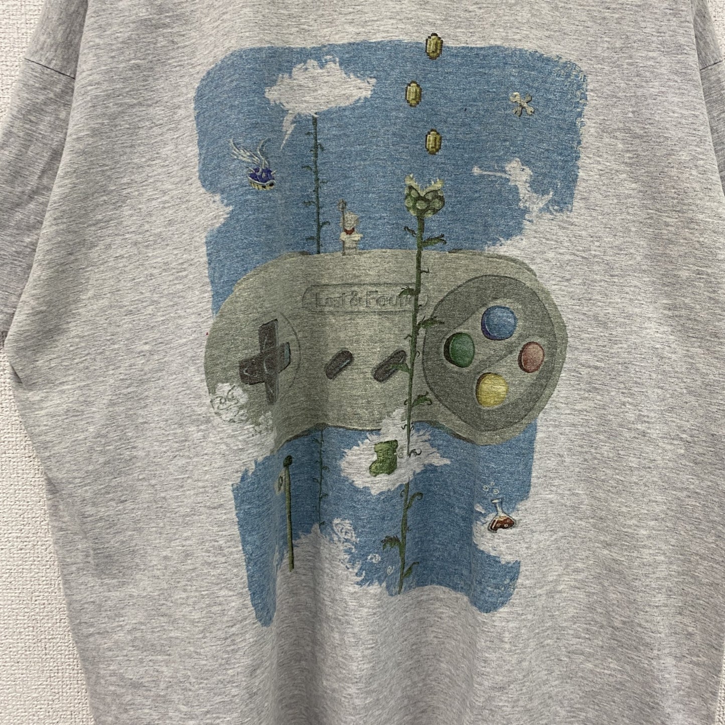 FRUIT OF THE LOOM　スーパーファミコン　半袖プリントTシャツ　パロディT　グレー　2XLサイズ