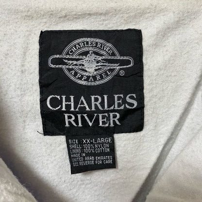 古着 used　CHARLES RIVER　長袖ハーフジップナイロンジャケット　ワンポイント刺繍　フットボール　青　XXLサイズ