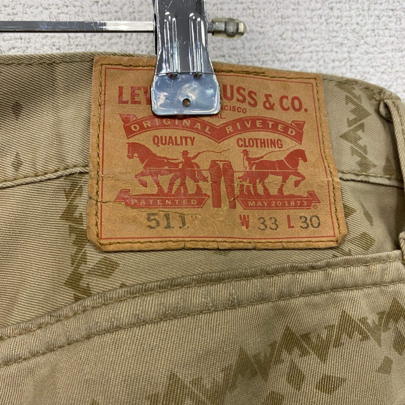 Levi's　リーバイス　511　デニムパンツ/ダメージジーンズ　ジップフライ　カーキベージュ　W33サイズ