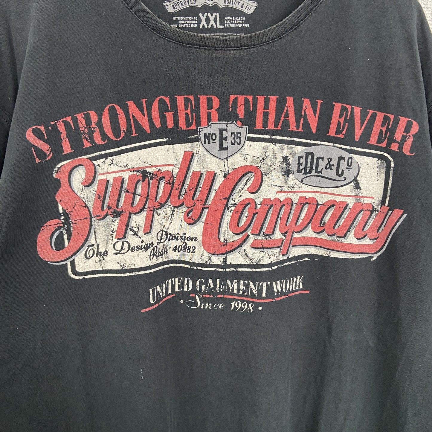 古着 used　EDC BRAND　半袖デザインプリントTシャツ　クルーネック　Supply Company　黒　2XLサイズ