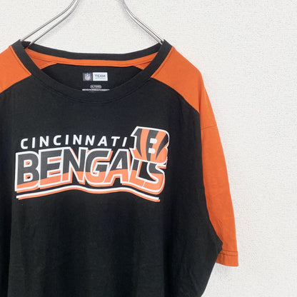 古着 used　メキシコ製　NFL　半袖オフィシャルプリントTシャツ　アメフト　シンシナシティベンガルズ　黒　オレンジ　XLサイズ