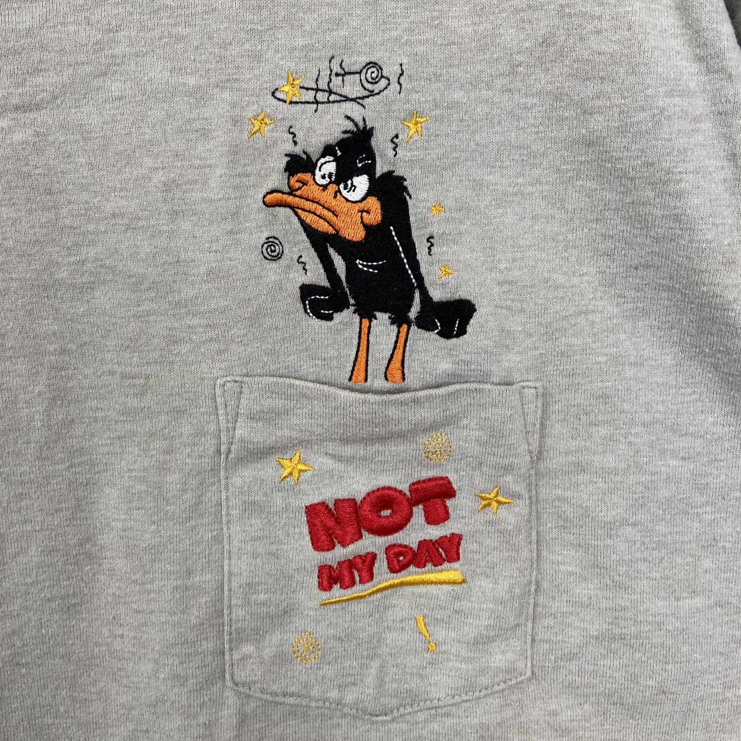 古着 used　Warner Bros　ワーナーブラザーズ　半袖刺繍ポケットTシャツ　LOONEY TUNES　グレー　Mサイズ