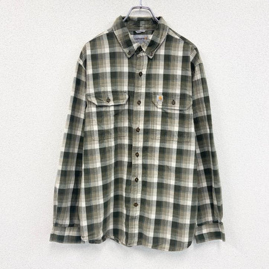Carhartt　カーハート　長袖ボタンダウンシャツ　チェック柄　フラップポケット　緑　グリーン　Lサイズ
