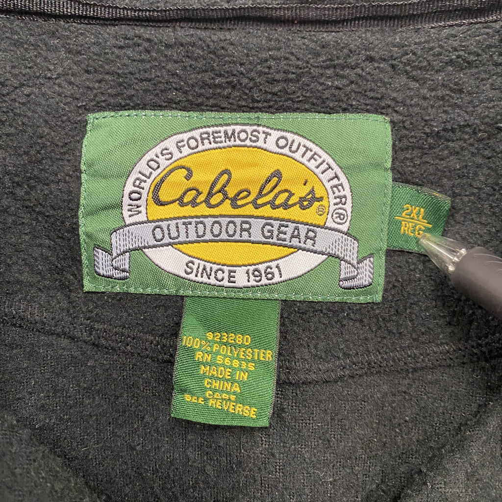 Cabela’ｓ　カベラス　フリースベスト/ボアベスト　ドローコード　刺ロゴ　無地　黒　ブラック　2XLサイズ