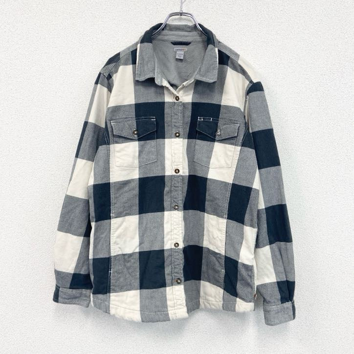 Carhartt　カーハート　シャツジャケット　ネルシャツ　ポケット付き　裏起毛　チェック柄　グレー　XLサイズ