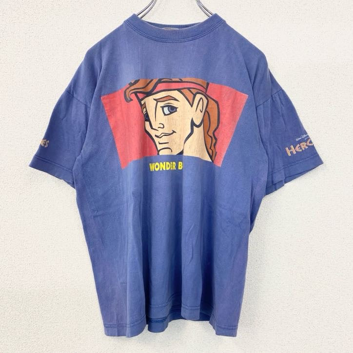 古着 used　Disney ディズニー　ヘラクレス　半袖キャラクタープリントTシャツ　クルーネック　レトロ　青　Mサイズ