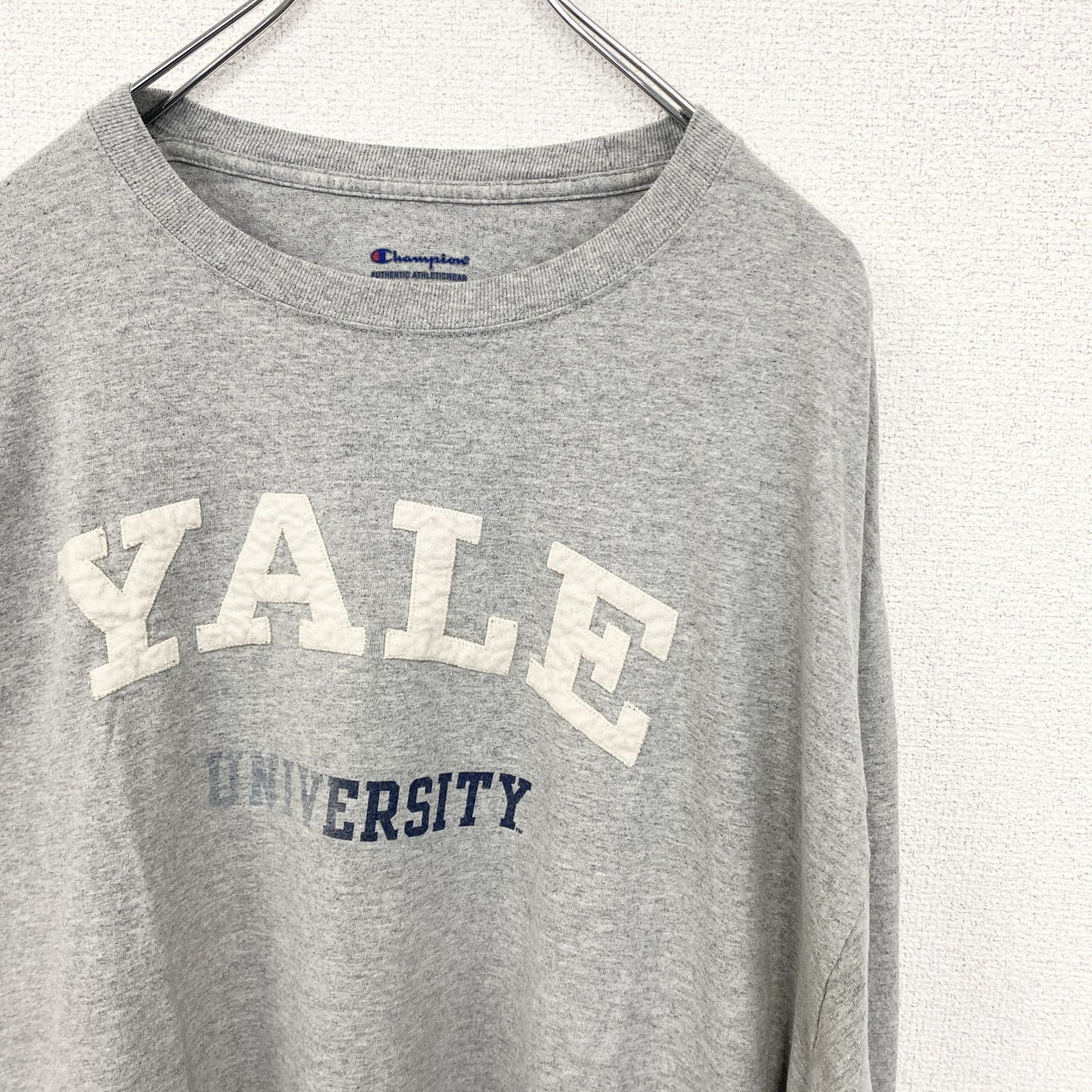 古着 used　champion チャンピオン　長袖カレッジプリントTシャツ　ロンT 　イェール大学　クルーネック　XLサイズ