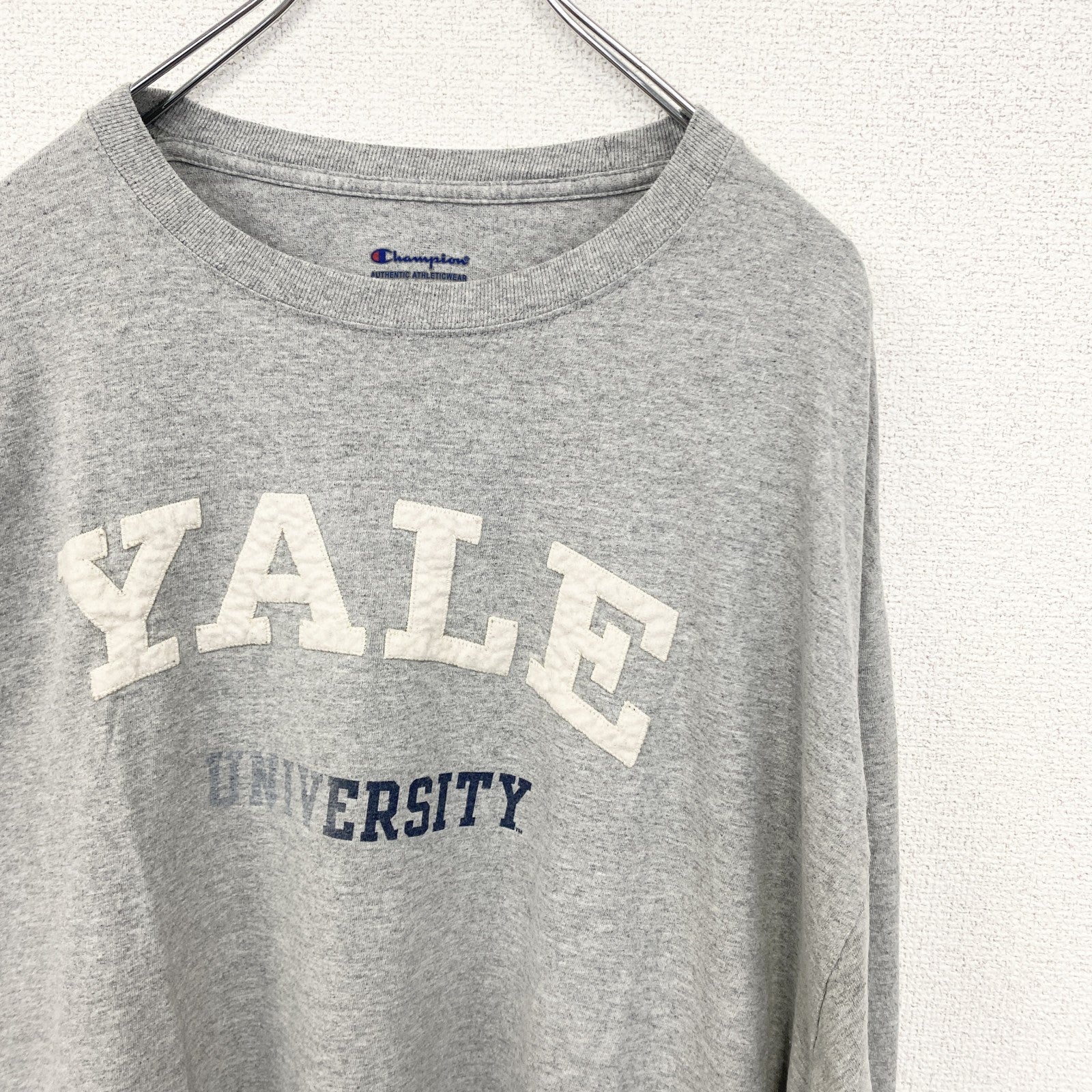 古着 used　champion チャンピオン　長袖カレッジプリントTシャツ　ロンT 　イェール大学　クルーネック　XLサイズ