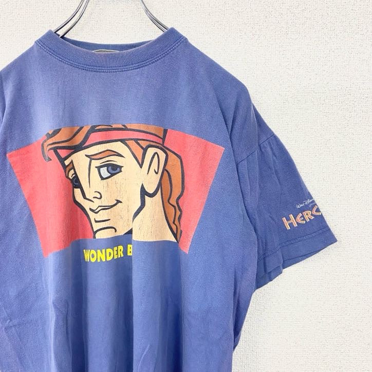 古着 used　Disney ディズニー　ヘラクレス　半袖キャラクタープリントTシャツ　クルーネック　レトロ　青　Mサイズ
