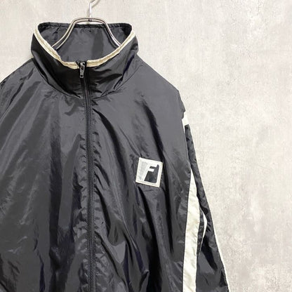 古着 used　FranklinSports　長袖フルジップナイロンジャケット　ハイネックアウター　黒　ブラック　ストリート