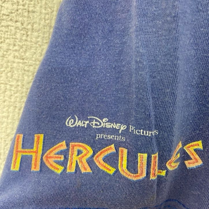 古着 used　Disney ディズニー　ヘラクレス　半袖キャラクタープリントTシャツ　クルーネック　レトロ　青　Mサイズ