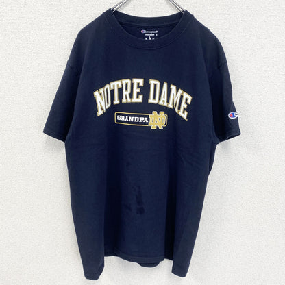 古着 used　champion チャンピオン　半袖カレッジプリントTシャツ　ノートルダム大学　クルーネック　ネイビー　Lサイズ