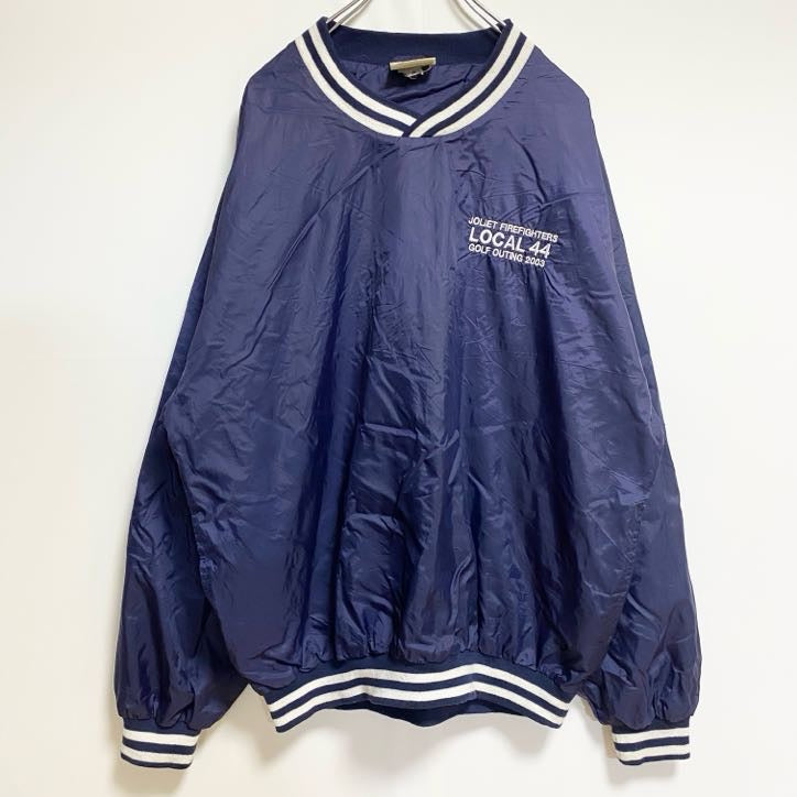 古着 used　AUGUSTA　長袖ワンポイント刺繍ナイロンプルオーバー　ゴルフ　ネイビー　紺　ビッグシルエット　XLサイズ