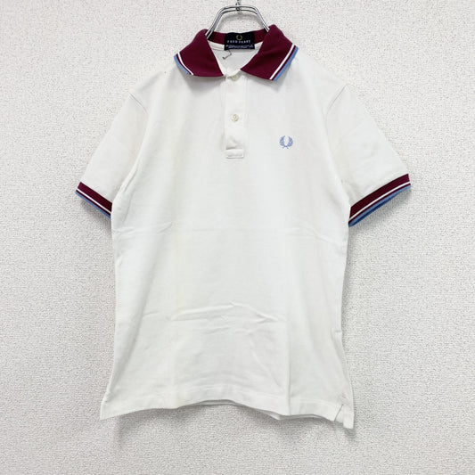 FRED PERRY　フレッドペリー　半袖ポロシャツ　刺繍ロゴ　白　ホワイト　Sサイズ