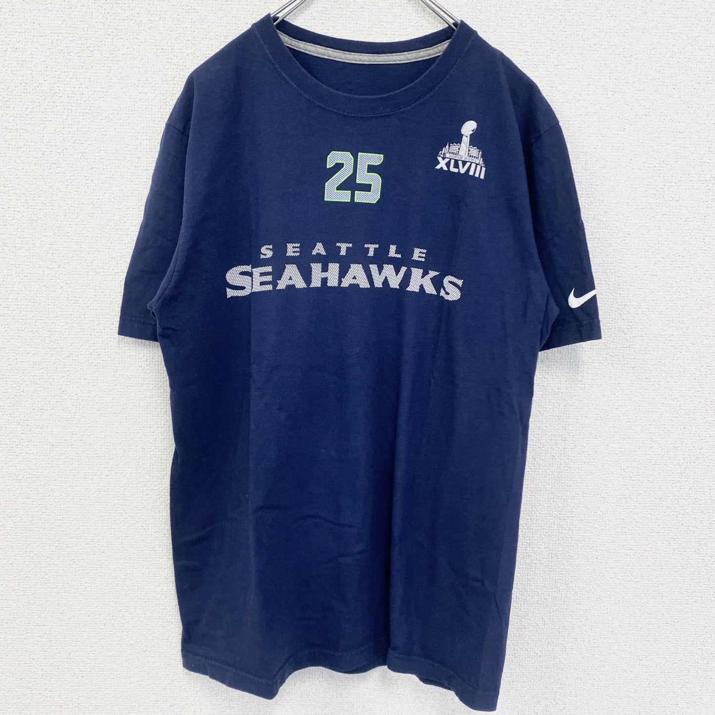 古着 used　NIKE ナイキ　半袖プリントTシャツ　SUPER BOWL　アメフト　シアトルシーホークス　ネイビー　Mサイズ