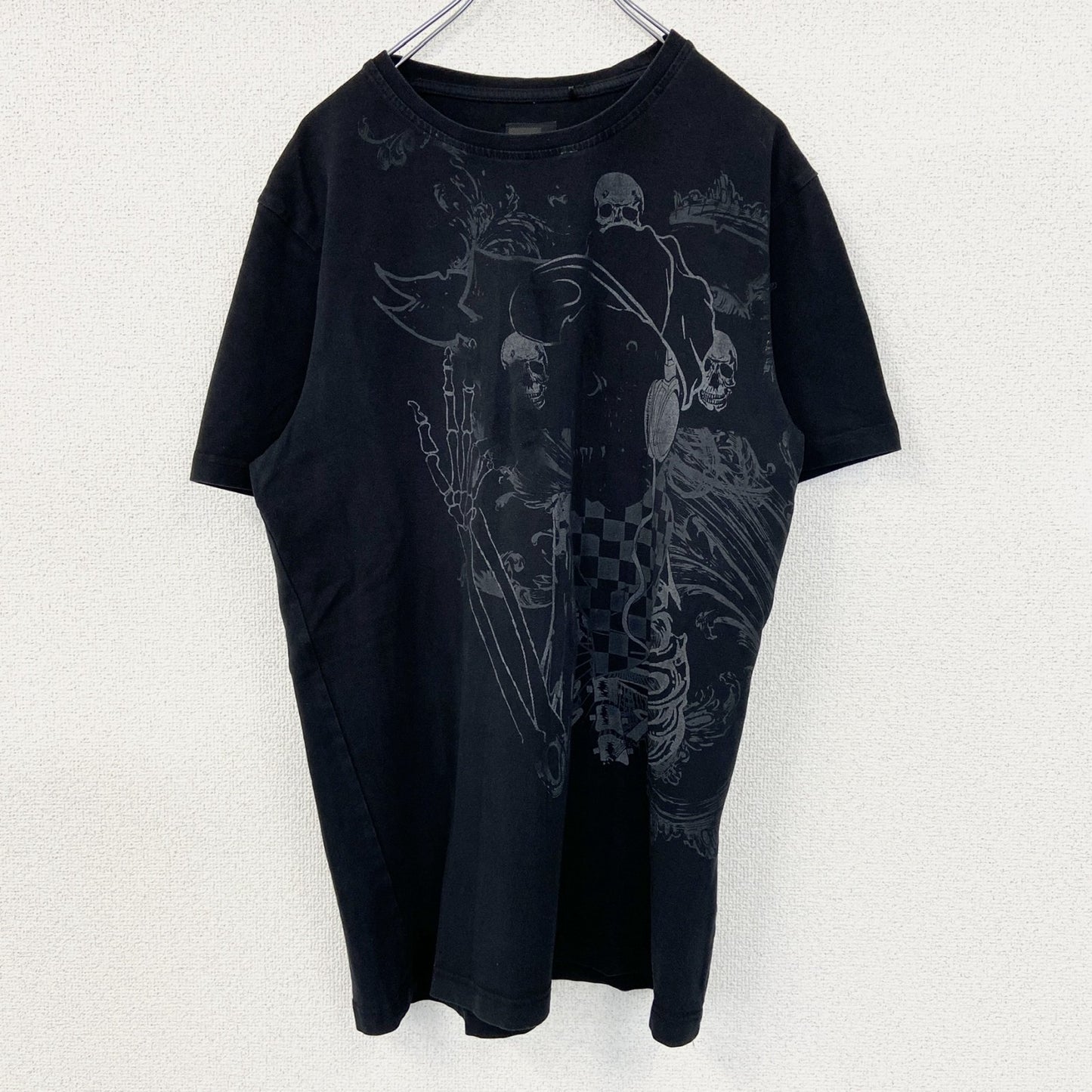古着 used　MUSH ＭORE　半袖デザインプリントTシャツ　クルーネック　スカル　個性的　レトロ　黒　ブラック　Mサイズ