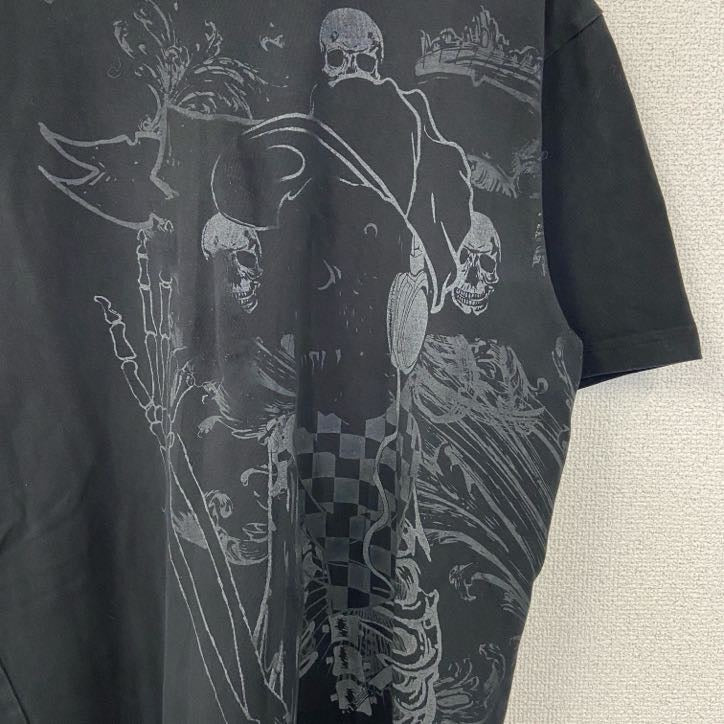 古着 used　MUSH ＭORE　半袖デザインプリントTシャツ　クルーネック　スカル　個性的　レトロ　黒　ブラック　Mサイズ