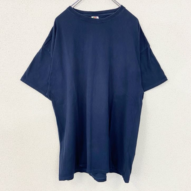 古着 used　FRUIT of THE LOOM　半袖バックデザインプリントTシャツ　クルーネック　ネイビー　2XLサイズ