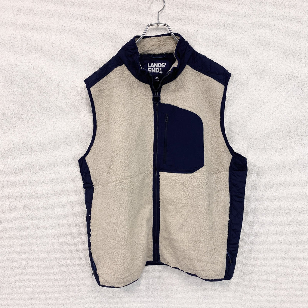 LANDS'END　ランズエンド　フルジップフリースベスト　ベージュ　XLサイズ
