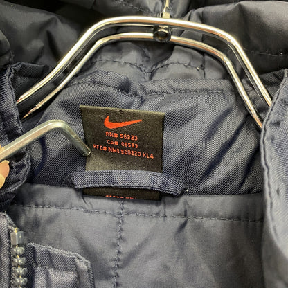90s　NIKE　ナイキ　中綿ジャケット　スウッシュ　デカロゴ　ヴィンテージ　紺　ネイビー　Lサイズ