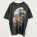 古着 used　Rock Chang ロック チャン　半袖デザインプリントTシャツ　バイク　鷹　クルーネック　レトロ　黒　Lサイズ
