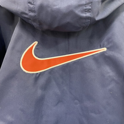 90s　NIKE　ナイキ　中綿ジャケット　スウッシュ　デカロゴ　ヴィンテージ　紺　ネイビー　Lサイズ