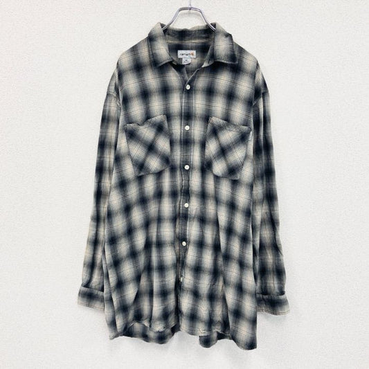 Carhartt　カーハート　長袖ラウンドシャツ　オンブレチェック柄　黒　ブラック　XLサイズ
