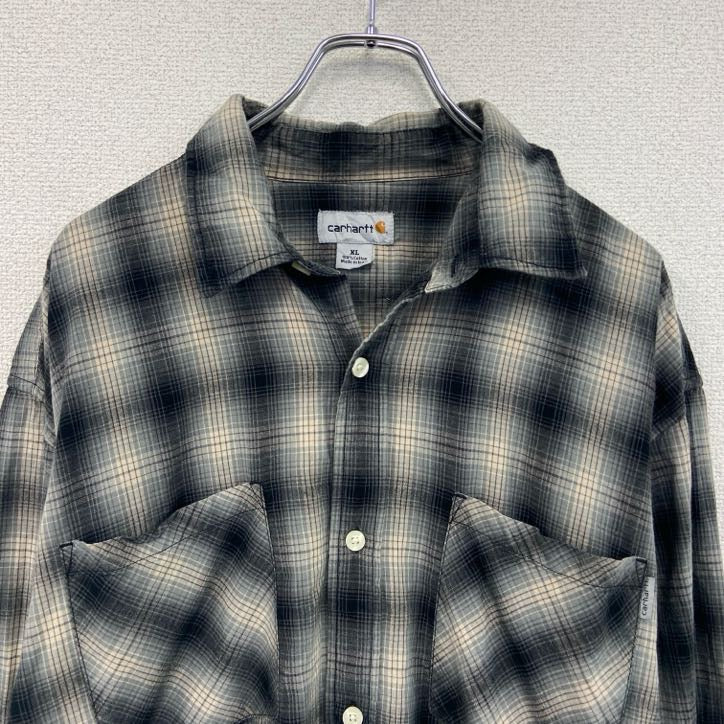Carhartt　カーハート　長袖ラウンドシャツ　オンブレチェック柄　黒　ブラック　XLサイズ