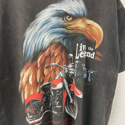 古着 used　Rock Chang ロック チャン　半袖デザインプリントTシャツ　バイク　鷹　クルーネック　レトロ　黒　Lサイズ