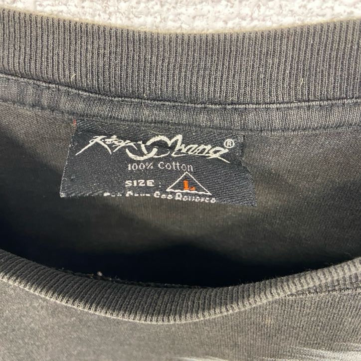 古着 used　Rock Chang ロック チャン　半袖デザインプリントTシャツ　バイク　鷹　クルーネック　レトロ　黒　Lサイズ
