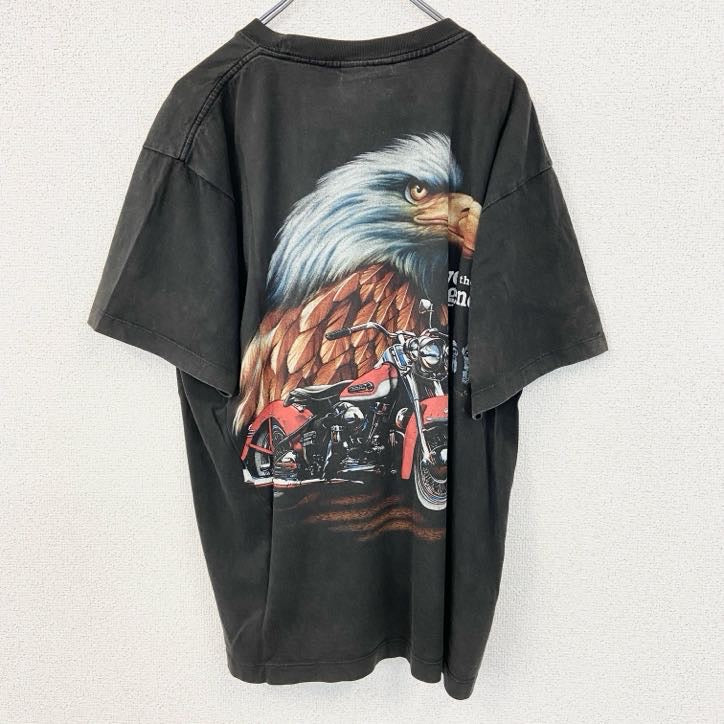 古着 used　Rock Chang ロック チャン　半袖デザインプリントTシャツ　バイク　鷹　クルーネック　レトロ　黒　Lサイズ