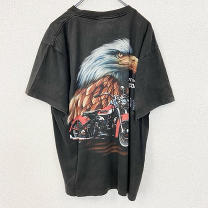 古着 used　Rock Chang ロック チャン　半袖デザインプリントTシャツ　バイク　鷹　クルーネック　レトロ　黒　Lサイズ