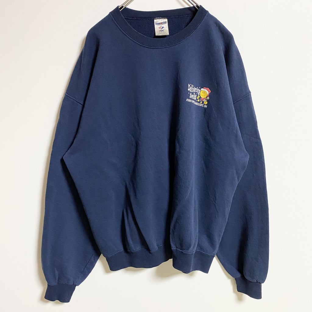 古着 used　JERZEES ジャージーズ　長袖ワンポイントスウェット　ネイビー　Xmas　クリスマス　シンプル　XLサイズ