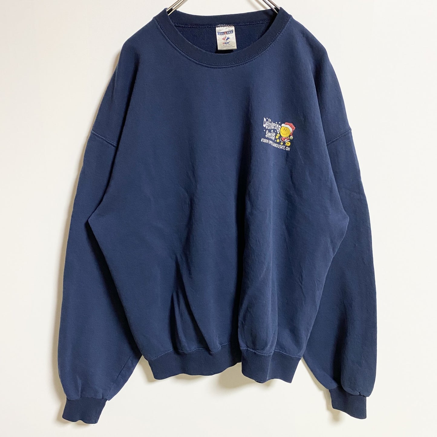 古着 used　JERZEES ジャージーズ　長袖ワンポイントスウェット　ネイビー　Xmas　クリスマス　シンプル　XLサイズ