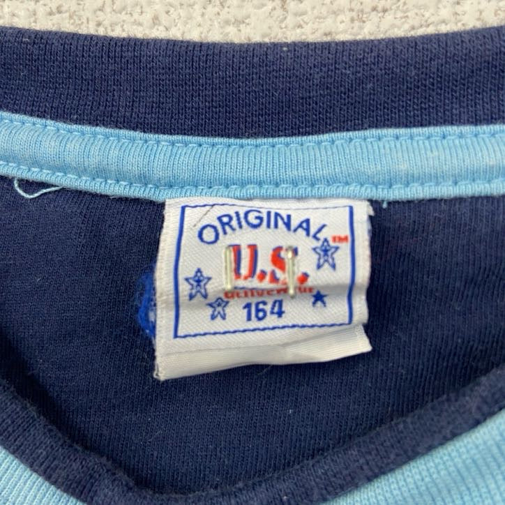 古着 used　ORIGINAL U.S.　半袖リンガープリントTシャツ　トラクター　クルーネック　レトロ　青　ブルー　Mサイズ