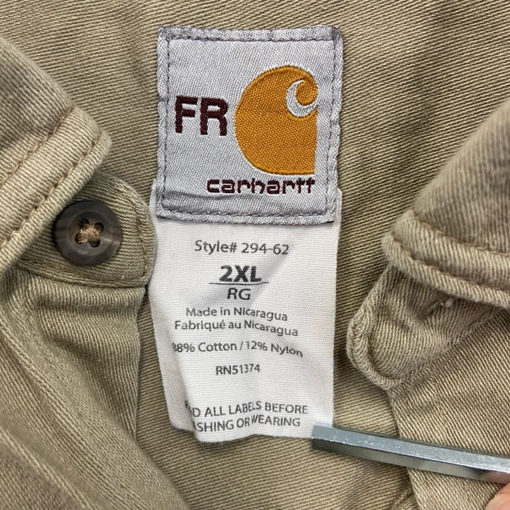 Carhartt　カーハート　長袖ワークシャツ　ボタンダウンシャツ　ワッペンカスタム　ベージュ　2XLサイズ