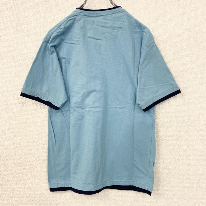 古着 used　ORIGINAL U.S.　半袖リンガープリントTシャツ　トラクター　クルーネック　レトロ　青　ブルー　Mサイズ