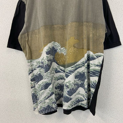 古着 used　P&N　半袖プリントTシャツ　浮世絵　葛飾北斎　和柄デザイン　蔦屋重三郎　波　クルーネック　黒　XLサイズ