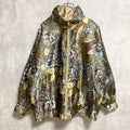 古着 used　長袖総柄ナイロンジャケット　ハイネックアウター　肩パッド　ポッケ付き　花柄　光沢感　レトロ　秋冬服